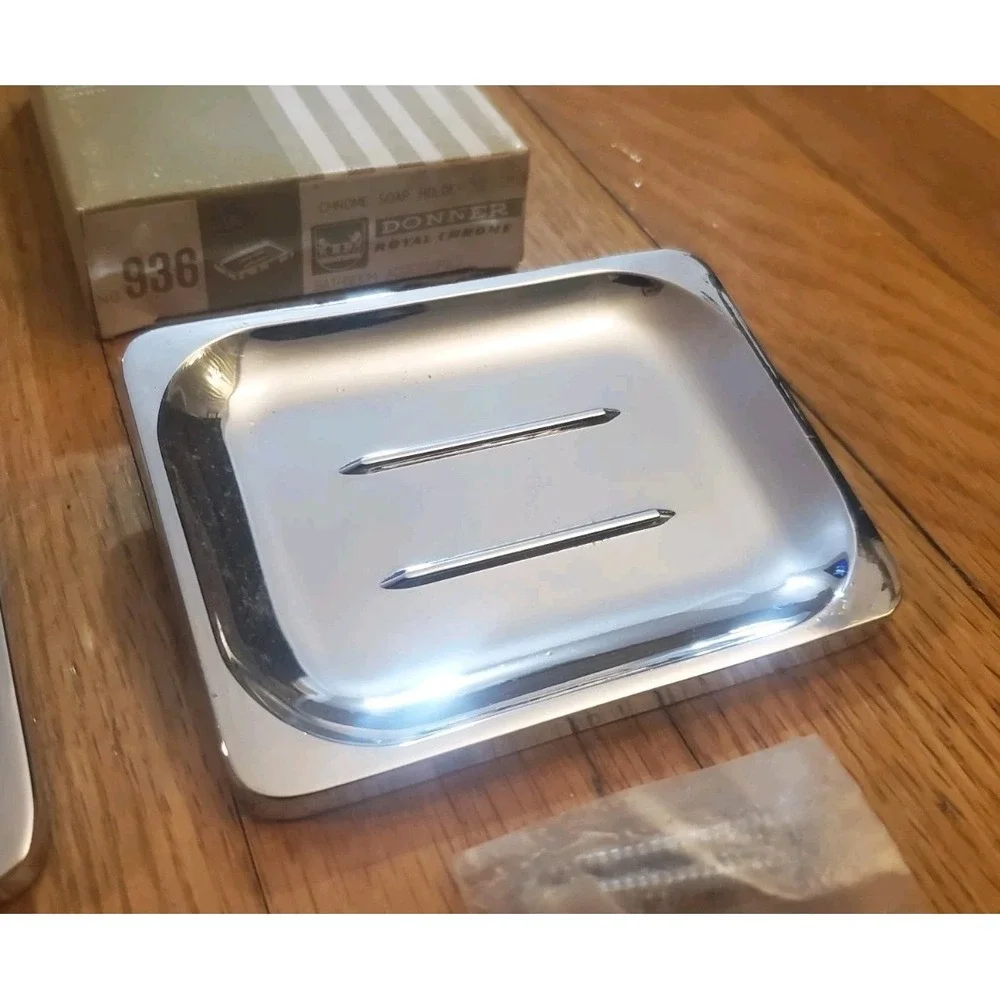 Lot of 3 Vintage Donner Chrome Soap Dishes NOS 1980s Stainless Wall Mount Retro